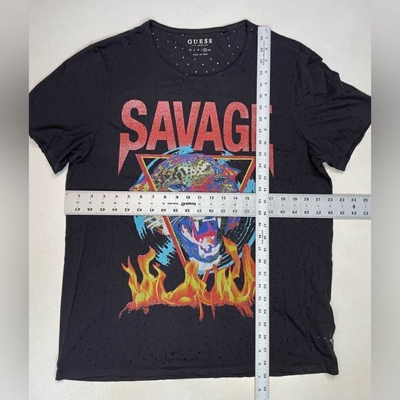 Guess Savage Graphic T-shirt Men Slim Fit XL Black Distressed - Picture 6 of 6